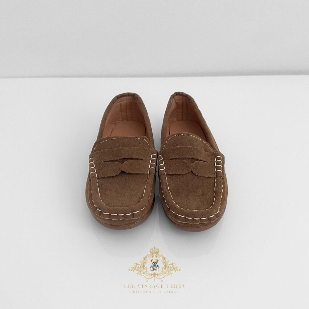 NWT Handsome Boys Vintage Style Classic Loafers Cute Children's Shoes Camel 10 - Picture 2 of 5